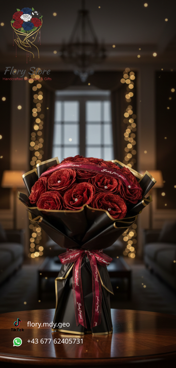 Red roses with an attractive black bouquet